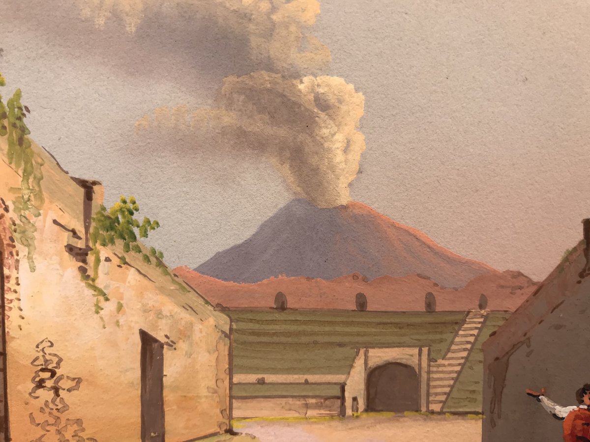 Mauton - Interno Dell'anfiteatro A Pompei- Gouache - 1830 Ca-photo-4