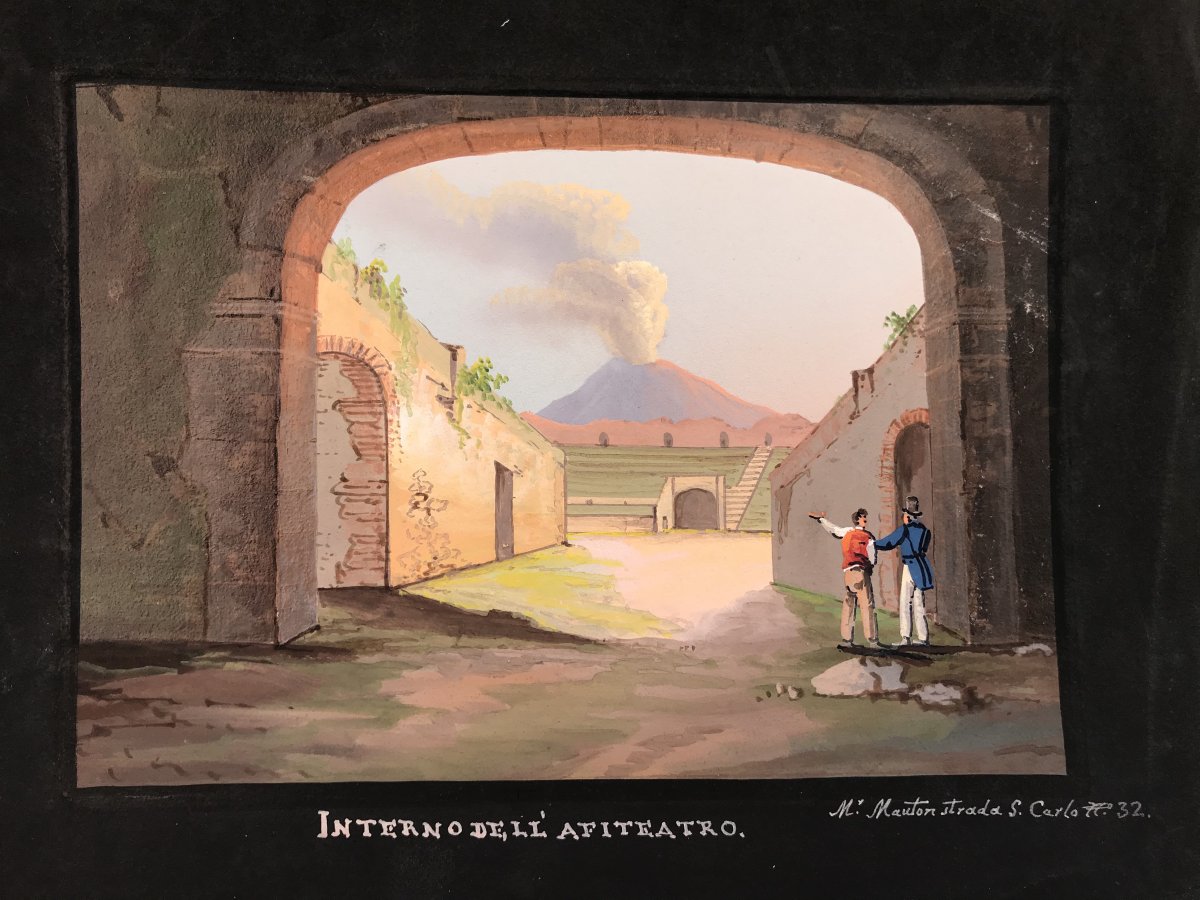 Mauton - Interno Dell'anfiteatro A Pompei- Gouache - 1830 Ca