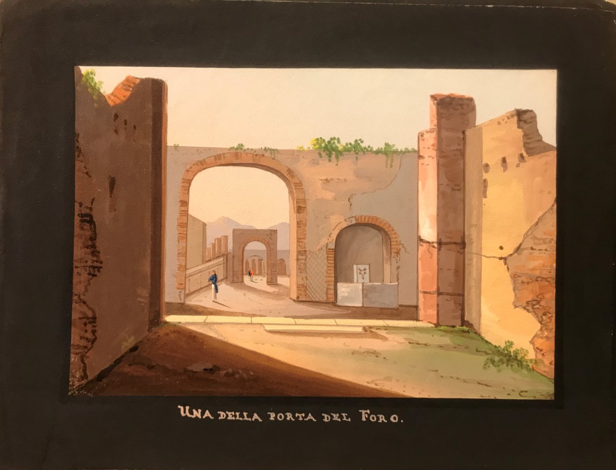 Mauton - Una Porta Del Foro A Pompei- Gouache - 1830 Ca