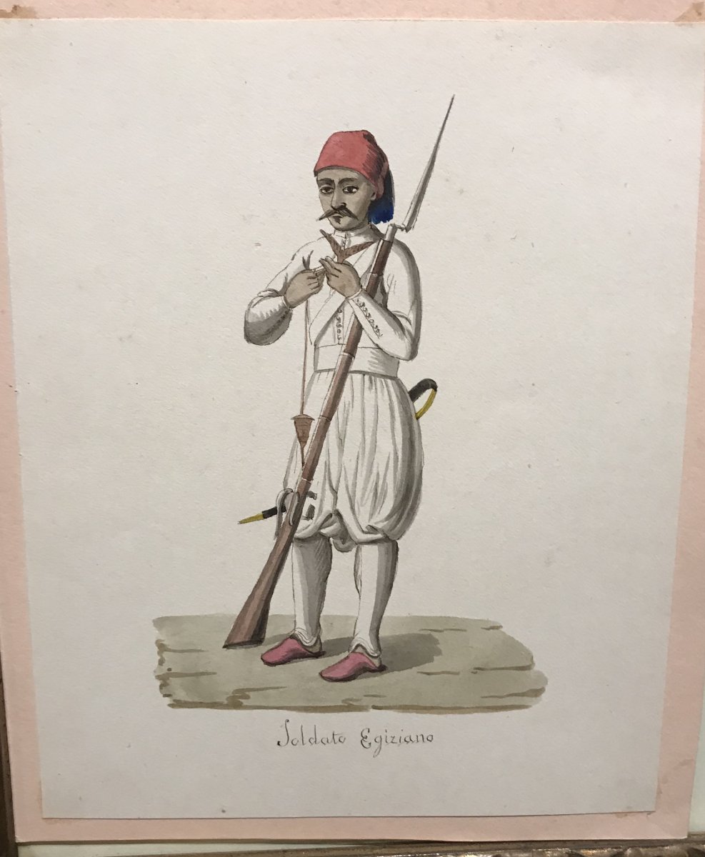 Italian School, Suite Of 12 Islamic Costumes, Watercolors 1830 Ca. Orientalist-photo-2