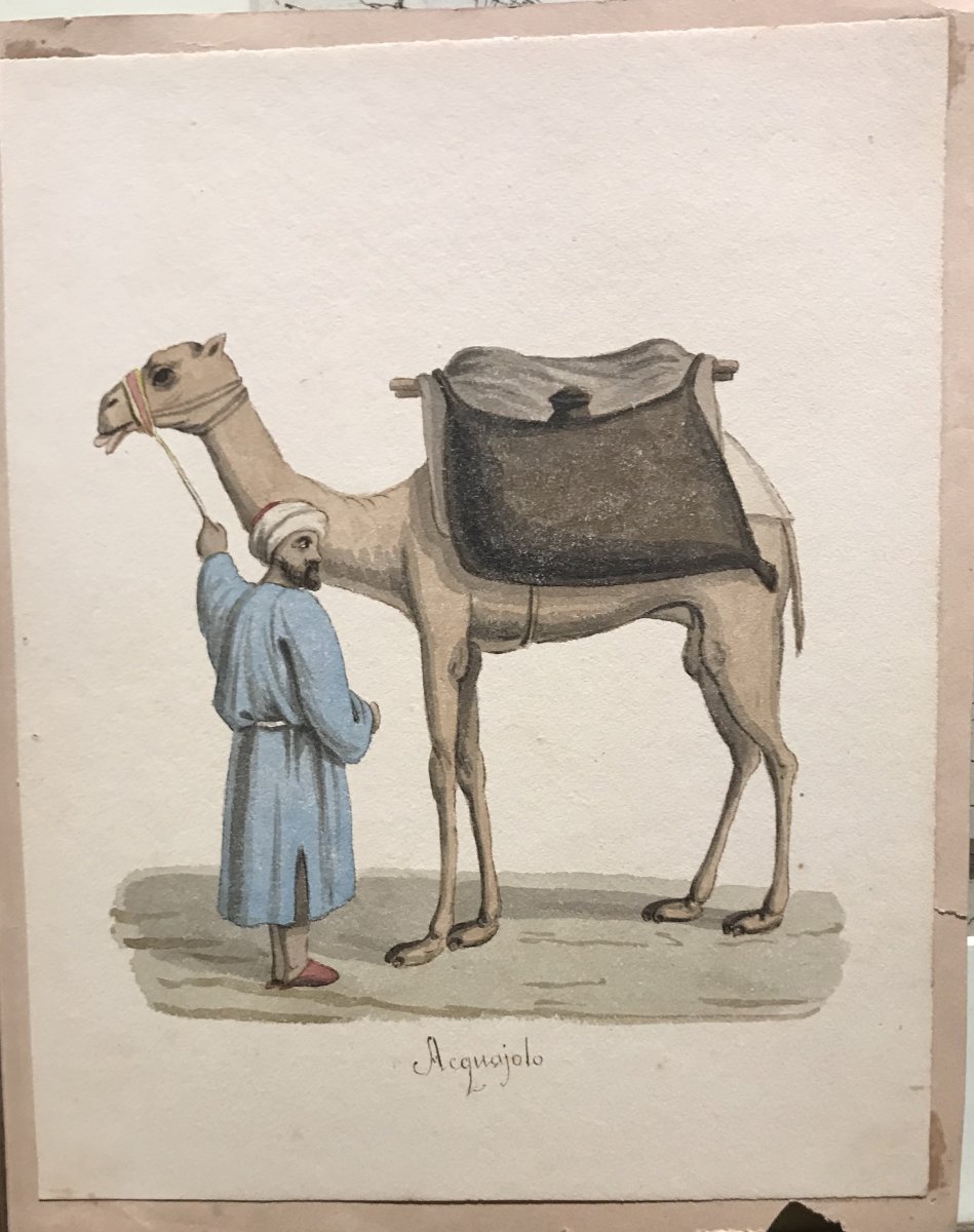 Italian School, Suite Of 12 Islamic Costumes, Watercolors 1830 Ca. Orientalist-photo-5