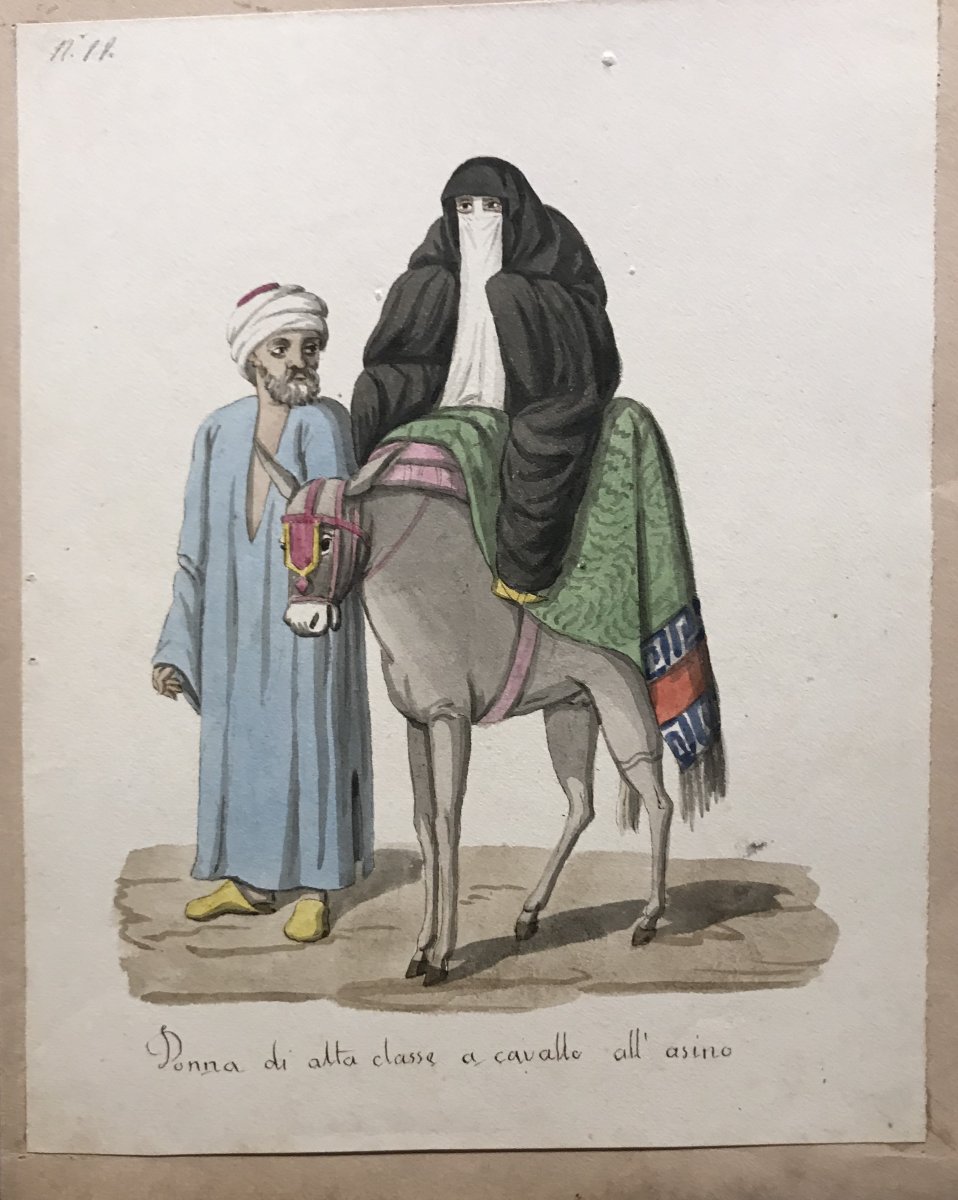 Italian School, Suite Of 12 Islamic Costumes, Watercolors 1830 Ca. Orientalist