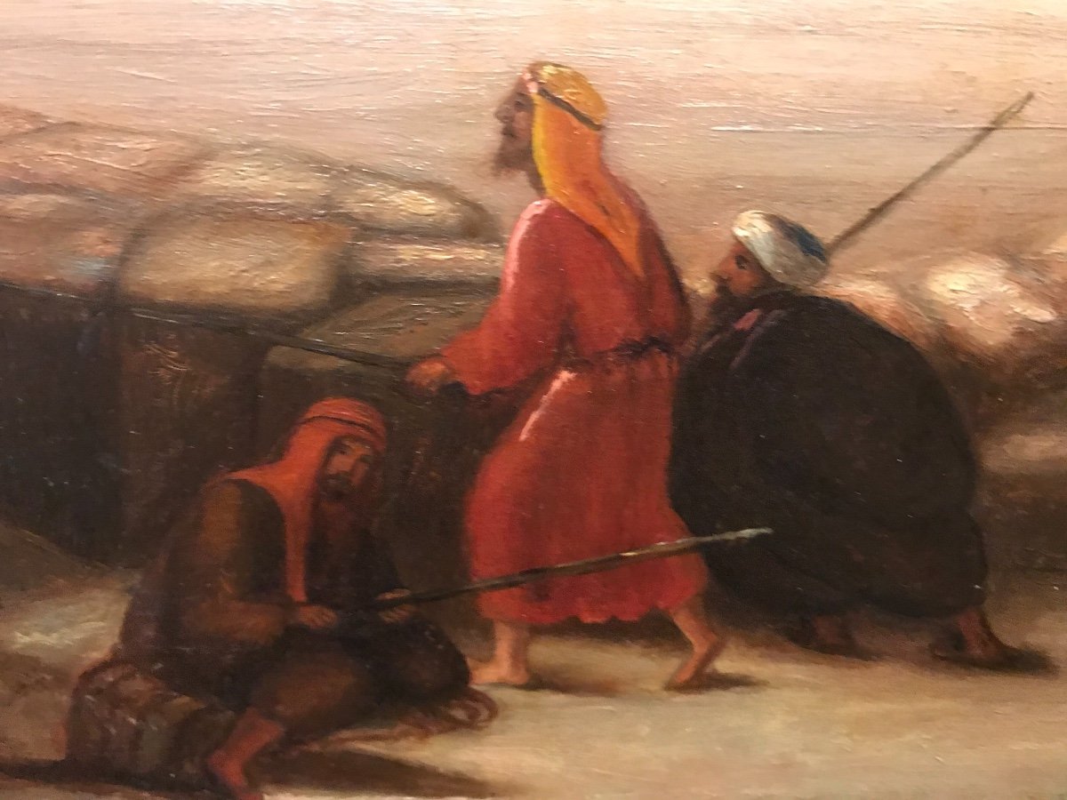Lion Hunt In Egypt - Oil On Panel - Circa 1930 - Orientalism --photo-2