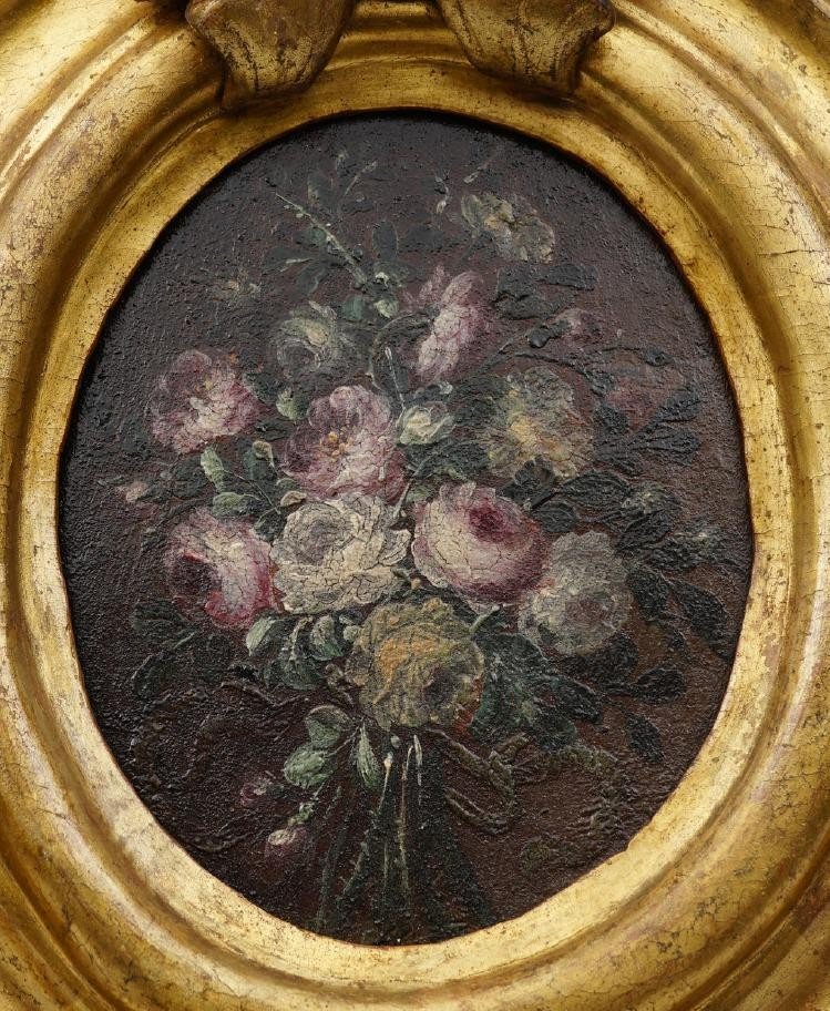 Magnificent Pair Of Bouquet Of Flowers From The End Of The 17th Century On Wood-photo-4