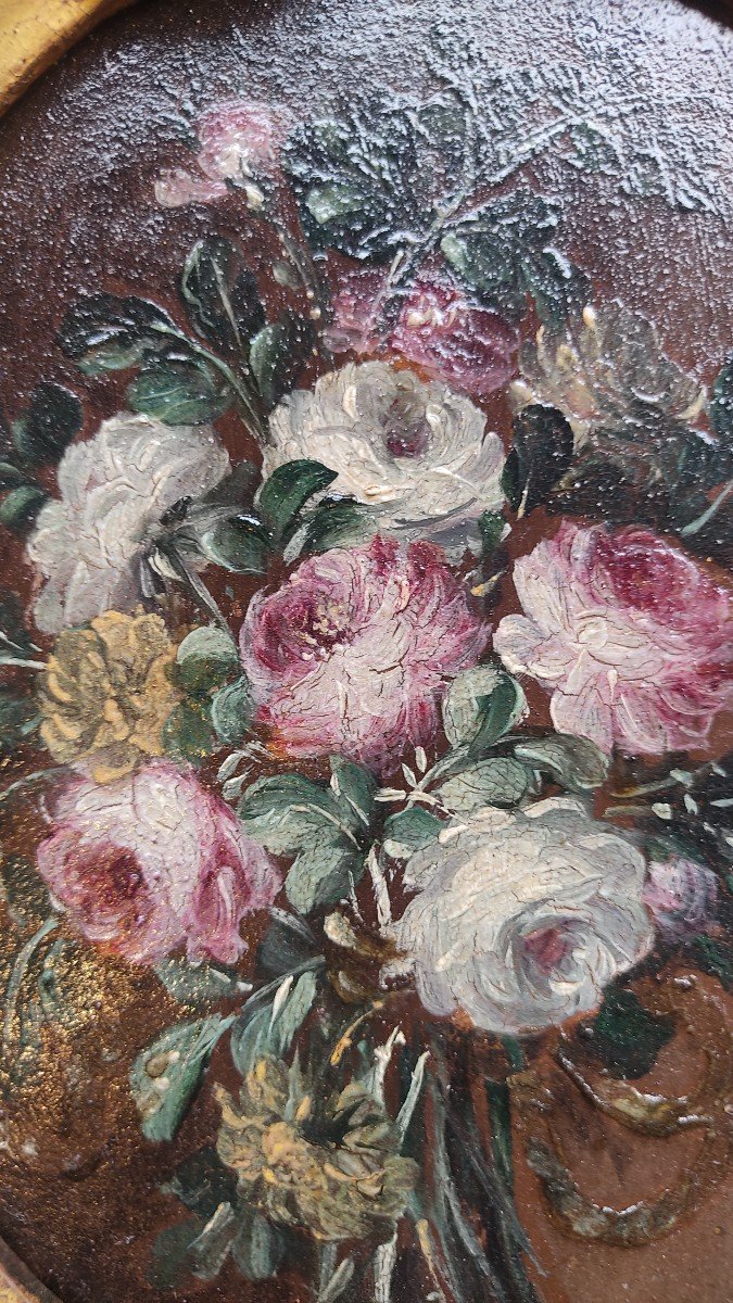 Magnificent Pair Of Bouquet Of Flowers From The End Of The 17th Century On Wood-photo-5