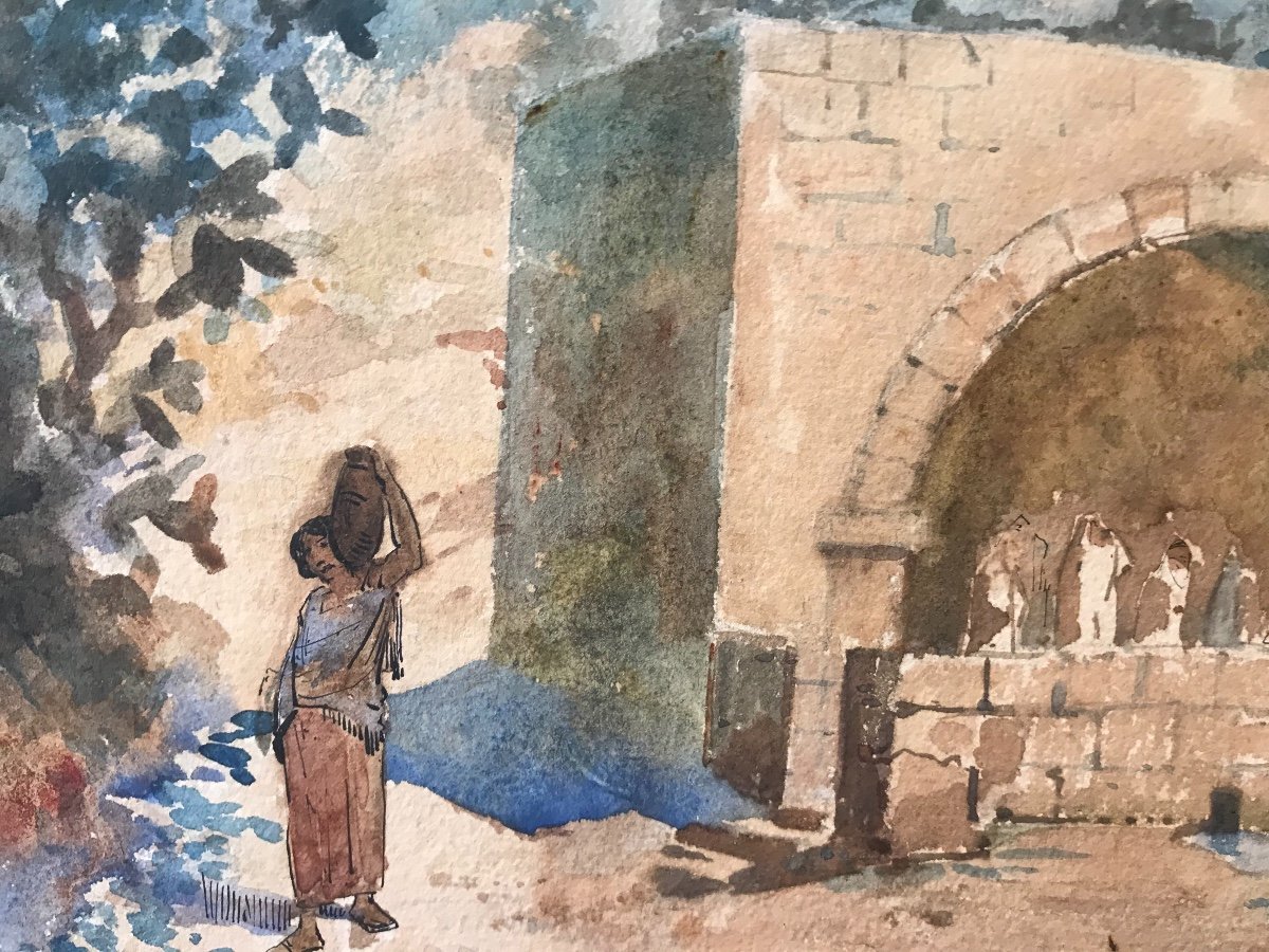 Source à Nazareth - Israël - Aquarelle - 1887 - J.h.  Danois --photo-1