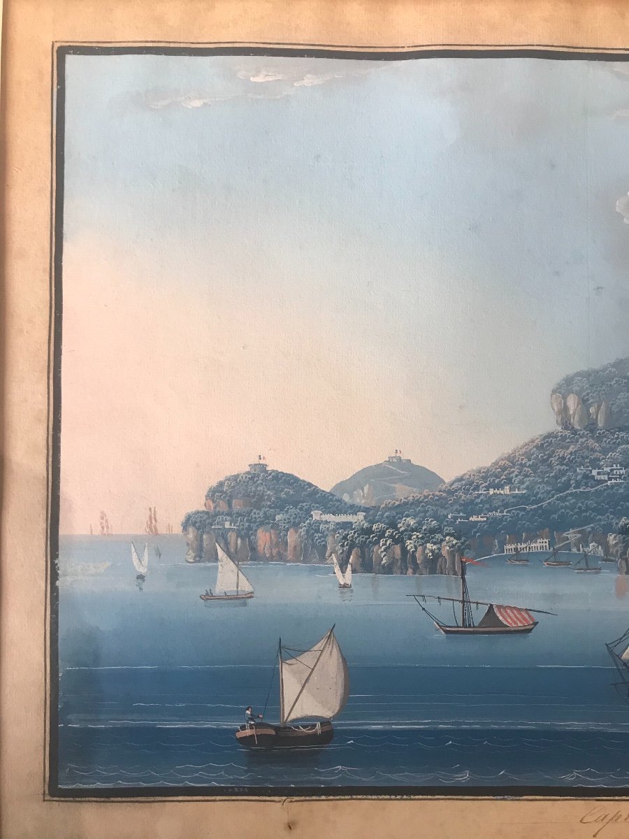 Neapolitan School - Capree - Capri - Gouache- 1810 Ca - Italy Grand Tour-photo-2