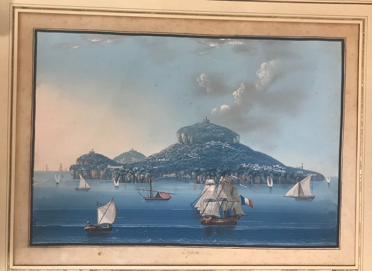 Neapolitan School - Capree - Capri - Gouache- 1810 Ca - Italy Grand Tour