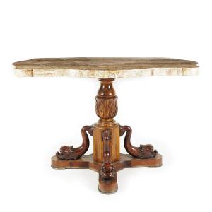 Table Console Carlo X Plateau Marbre Rare, Première Moitié Du 19ème Siècle