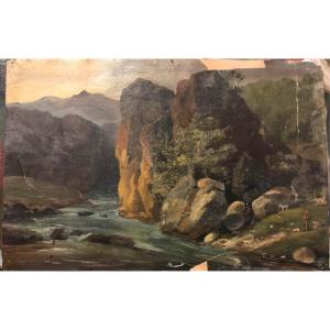 Leon Righini- Landscape - Italian Torino d'Azeglio- Oil Paiper