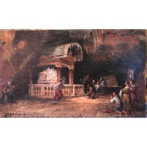 Palermo - Interior Of The Santa Rosalia Cave - Ca 1820 Italy Sicily  Spanish Painter?