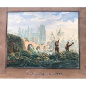 View Of Nantes - Cathedral With Hunting Scene - France - Watercolor