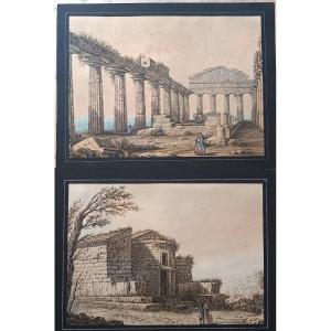 Pair Of Watercolors From The End Of The Eighteenth Century By The Sicilian Painter Pietro Marto
