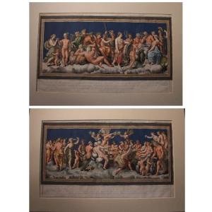 Dorigny - Conseil Des Dieux - Raphaël 1693 Italie Grand Tour Mythologie - Aquarel - Gouache