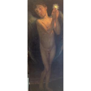 École européenne - Ange sur la ville - 1886 France Nu masculin garcon