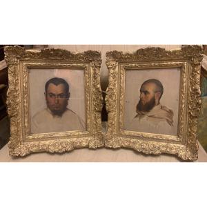 Paul Delaroche (1797 -1856) - 2 Portraits Of Monks - France Italy French Grand Tour 