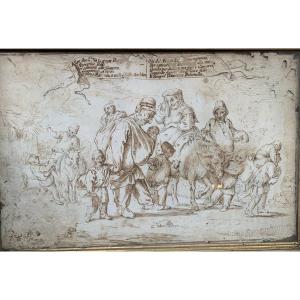 Pier Leone Ghezzi - Pulcinella - Naples, Rome, Ink Drawing, Italy Enea 