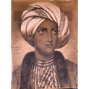 École française -Sultan de Cem - Femme orientale - 2 dessins - Anatolie - Turquie - Istambul 