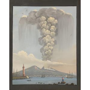 Salvatore Fergola - Éruption du Vésuve 1822 - Gouache napolitaine - Naples, Italie