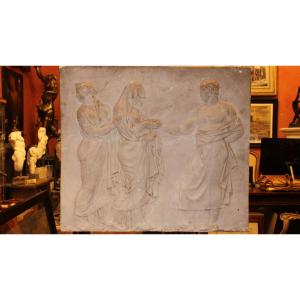 A Marble-effect Plaster Bas-relief Depicting A Roman Mythological Scene.