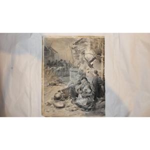 A. Bonamore - Aquarelle représentant la guerre russo-chinoise. Milan, Italie 1901.