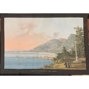 C. de Vito (attribué à) – Castellammare – gouache napolitaine – Grand Tour, Vésuve Naples