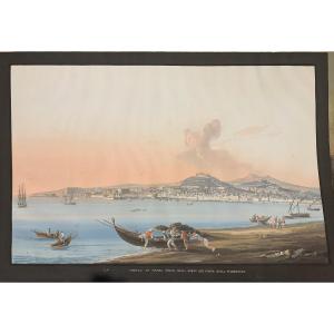 C. de Vito (attribué à) : Naples depuis le Carmine – gouache – napolitaine – Grand Tour Vesuve