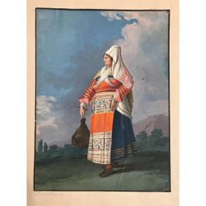 Alessandro d'Anna - Woman By Pietraroja-benevento - 1790 Ca - Neapolitan Gouache