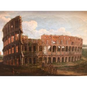 Italian School -view Of Rome -the Colosseum Late 18th Early 19th, Oil On Canvas