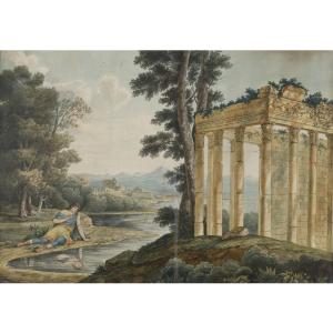 French School - Narcissus - Late 18th Century Watercolor - Greece - J Louis Cassas-