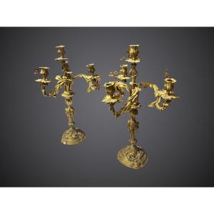 Paire de candélabres à décor feuillagé