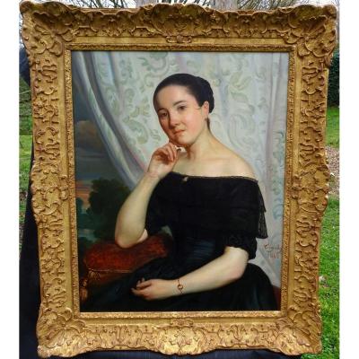 Tony Dury Portrait Of Young Woman Louis Philippe Period Hst XIXth Century 1845