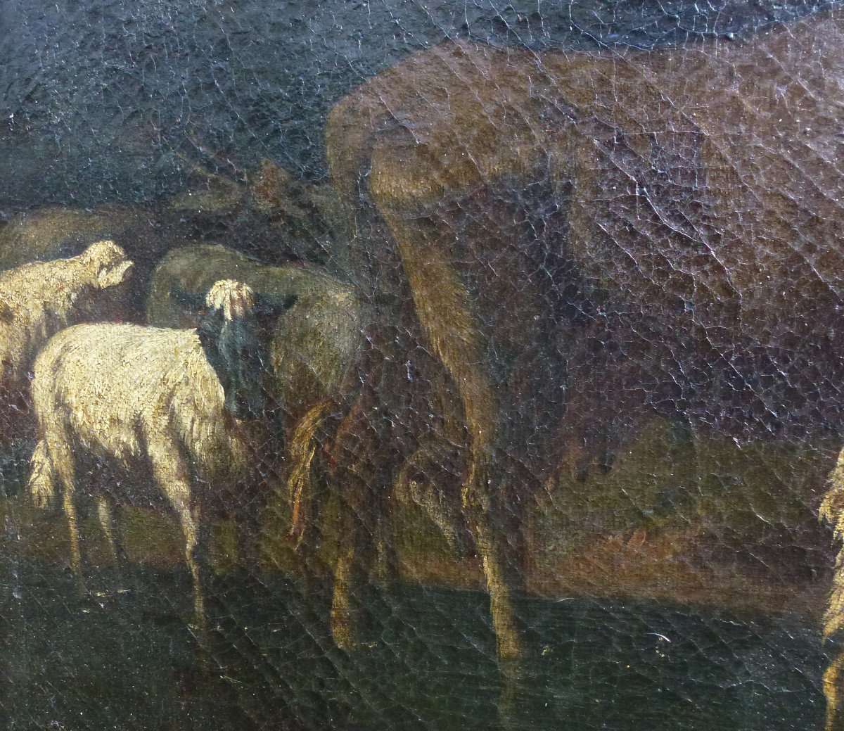 Painting Landscape Peasant Woman And Her Animals Oil / Canvas From The XIXth Century-photo-3