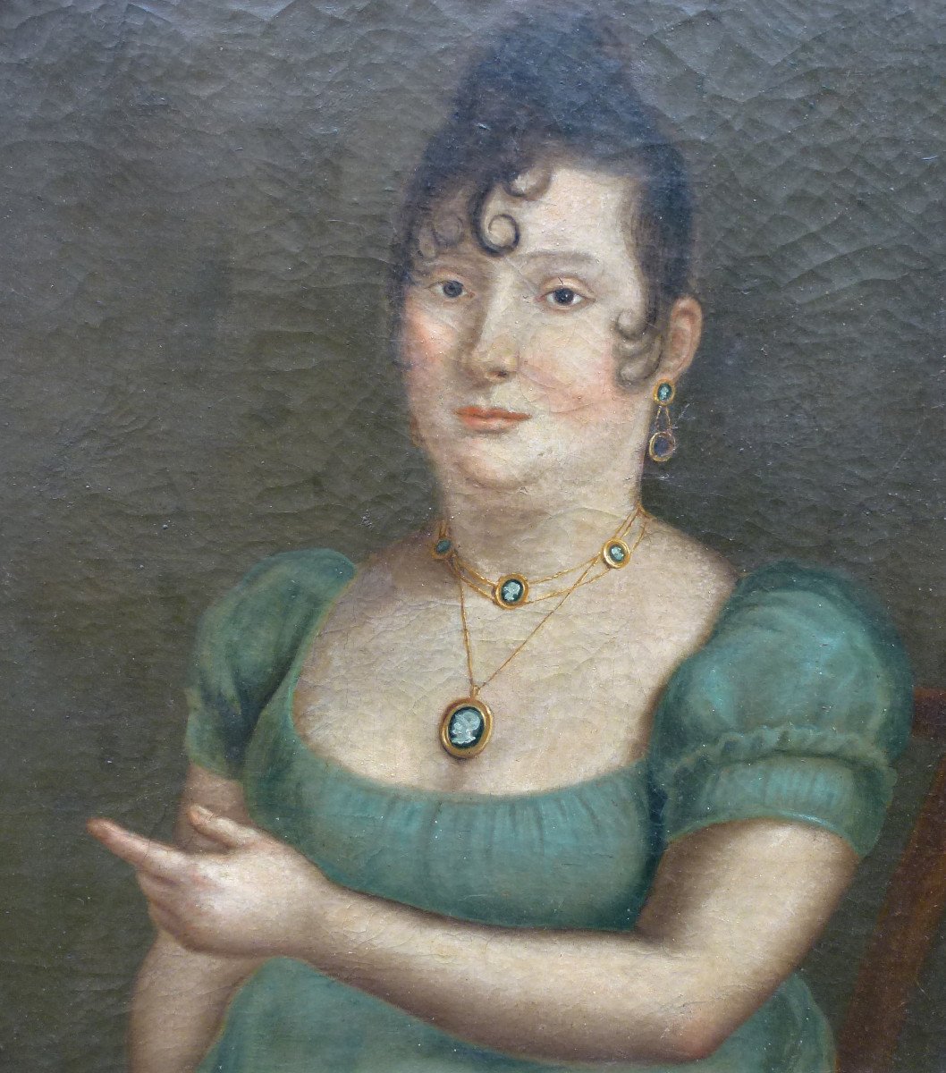 Portrait De Femme Epoque Ier Empire Ecole Italienne Du XIXème Siècle Huile/toile-photo-1