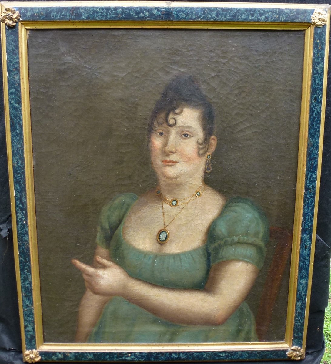 Portrait De Femme Epoque Ier Empire Ecole Italienne Du XIXème Siècle Huile/toile