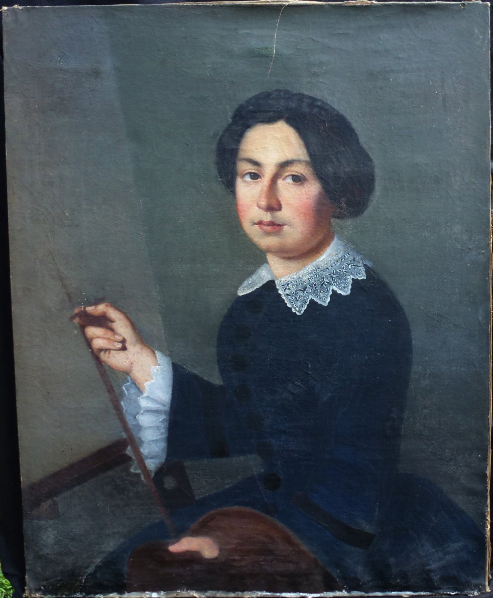 Portrait De Femme à Le Peinture Ecole Française Du XIXème Siècle Huile/toile