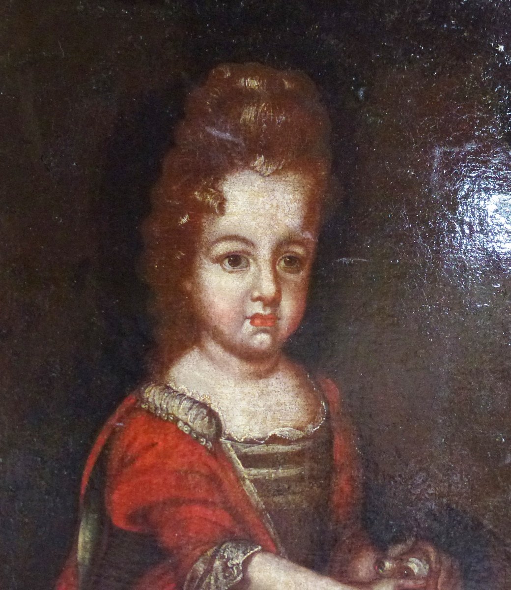 Portrait Of Girl With Dog French School Late 17th Century Oil On Canvas-photo-3