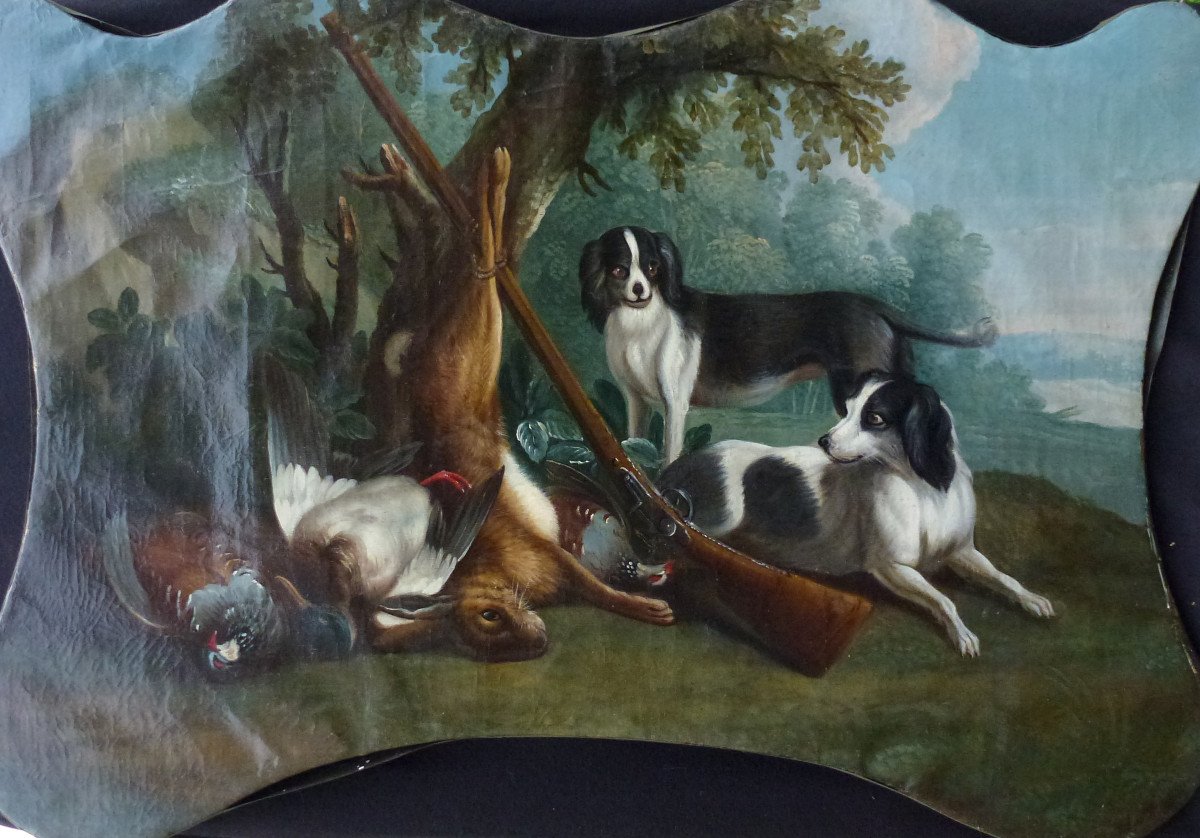 Tableau Scène De Chasse Panneau De Boiserie Huile/toile XVIIIème Siècle-photo-2