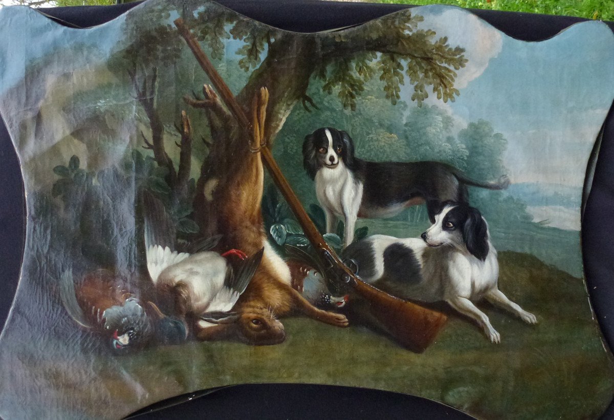 Tableau Scène De Chasse Panneau De Boiserie Huile/toile XVIIIème Siècle-photo-3