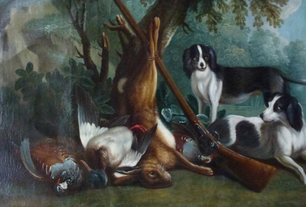 Tableau Scène De Chasse Panneau De Boiserie Huile/toile XVIIIème Siècle-photo-4