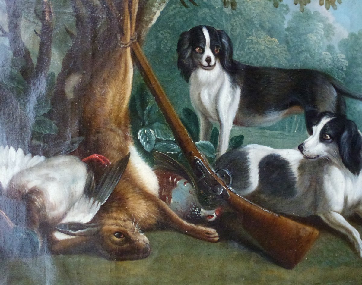 Tableau Scène De Chasse Panneau De Boiserie Huile/toile XVIIIème Siècle-photo-3