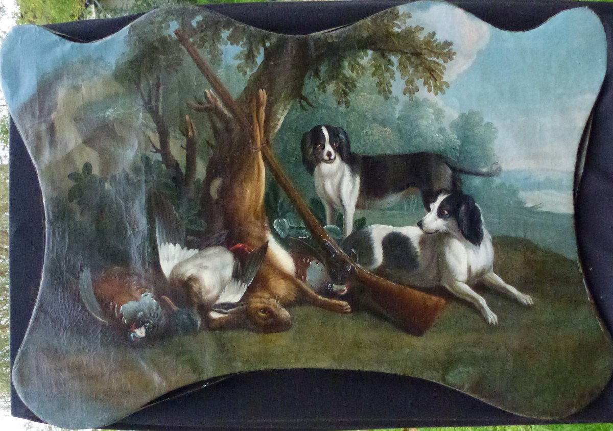 Tableau Scène De Chasse Panneau De Boiserie Huile/toile XVIIIème Siècle