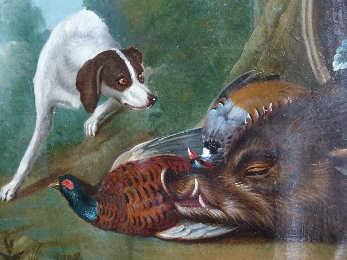 Tableau Scène De Chasse Panneau De Boiserie Huile/toile XVIIIème Siècle-photo-4