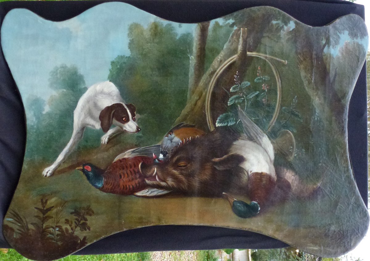 Tableau Scène De Chasse Panneau De Boiserie Huile/toile XVIIIème Siècle