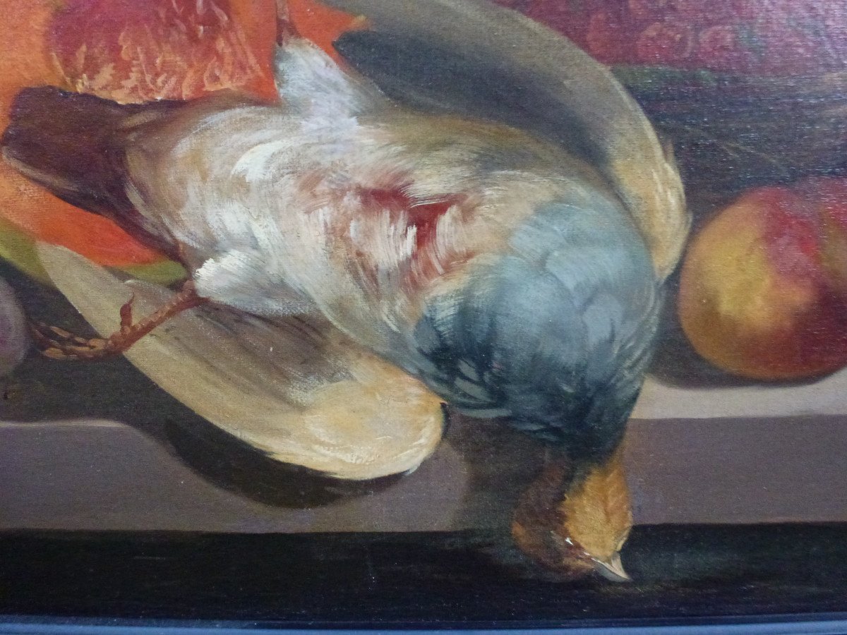 Juliette Félix Tableau Nature Morte Au Pigeon Huile/toile Fin XIXème Siècle-photo-4