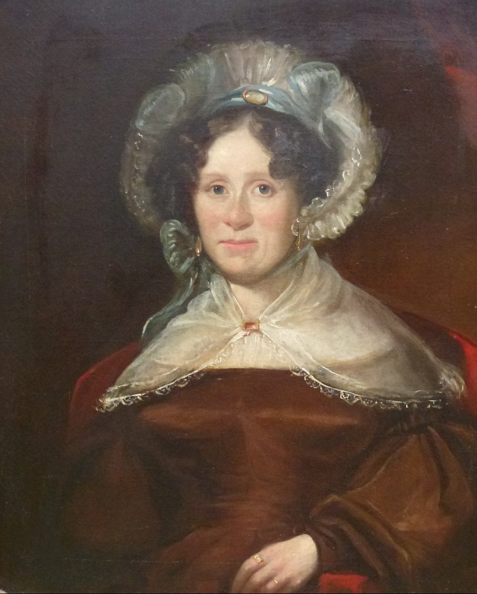 Large Portrait Of Woman Louis Philippe Period Oil / Canvas From The XIXth Century-photo-4