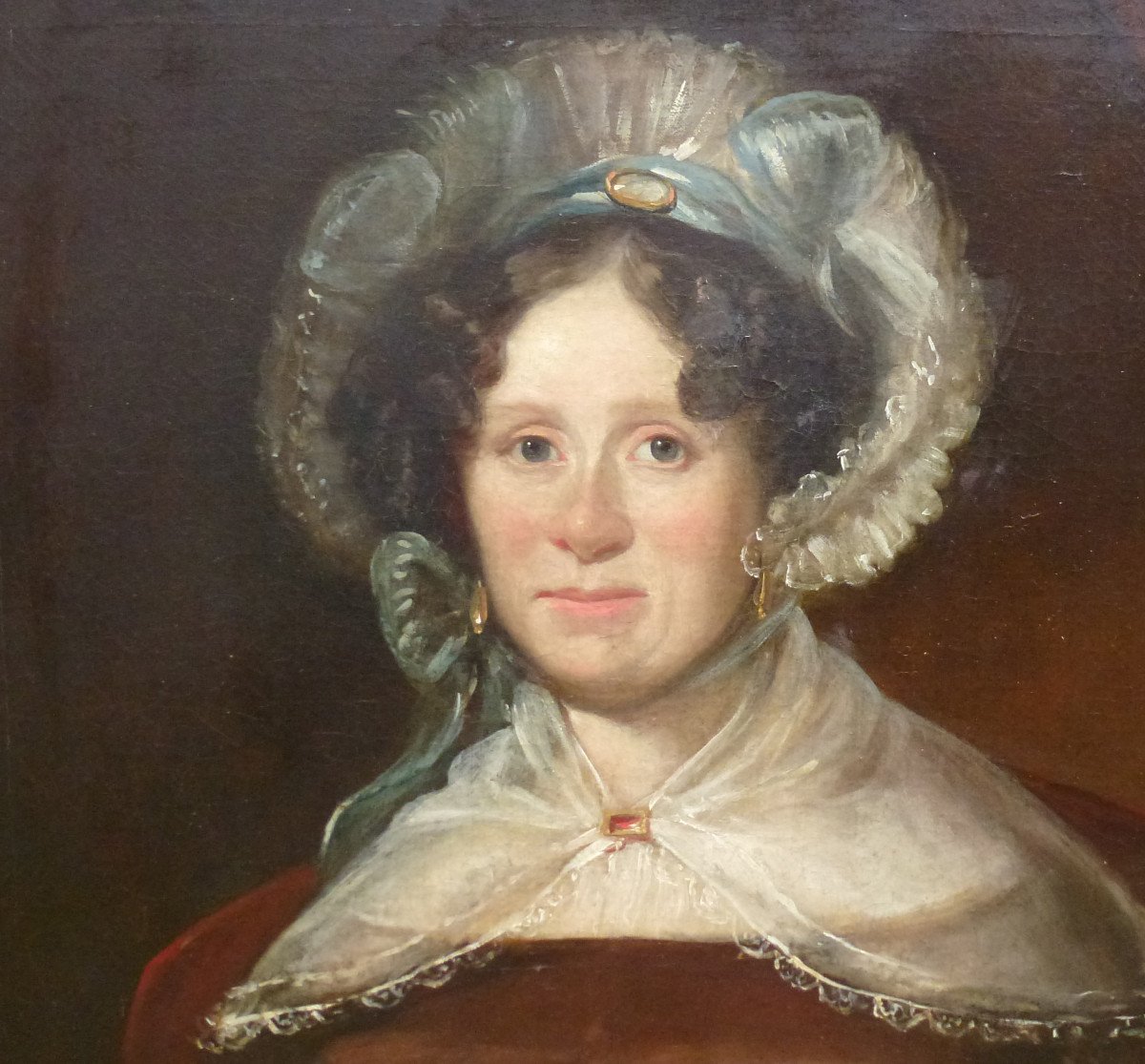 Large Portrait Of Woman Louis Philippe Period Oil / Canvas From The XIXth Century-photo-2