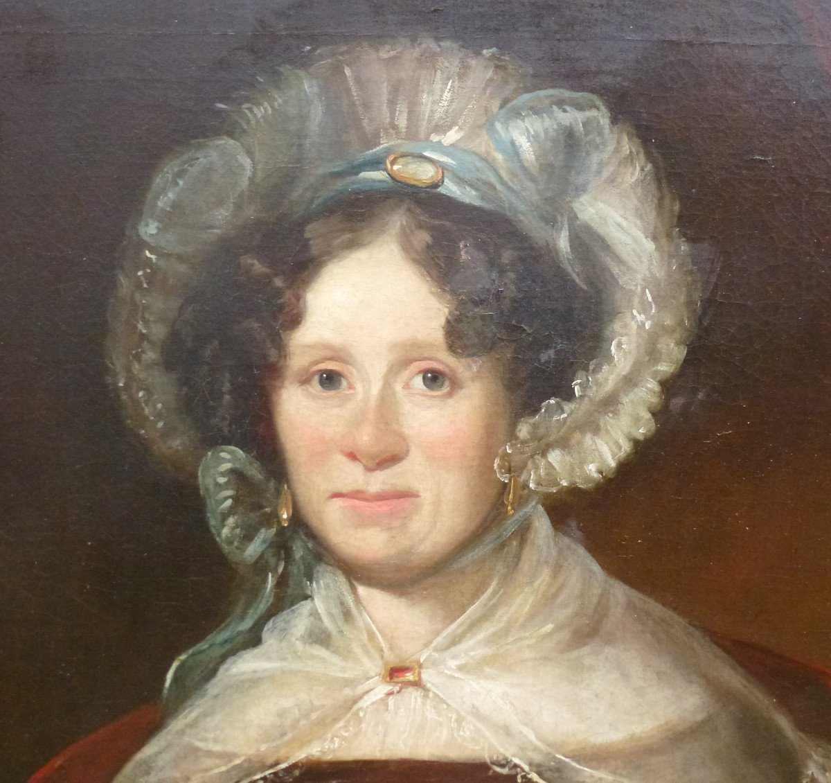 Large Portrait Of Woman Louis Philippe Period Oil / Canvas From The XIXth Century-photo-3