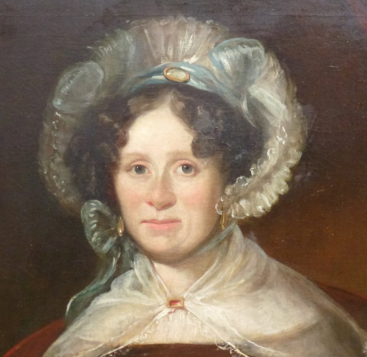 Large Portrait Of Woman Louis Philippe Period Oil / Canvas From The XIXth Century-photo-4