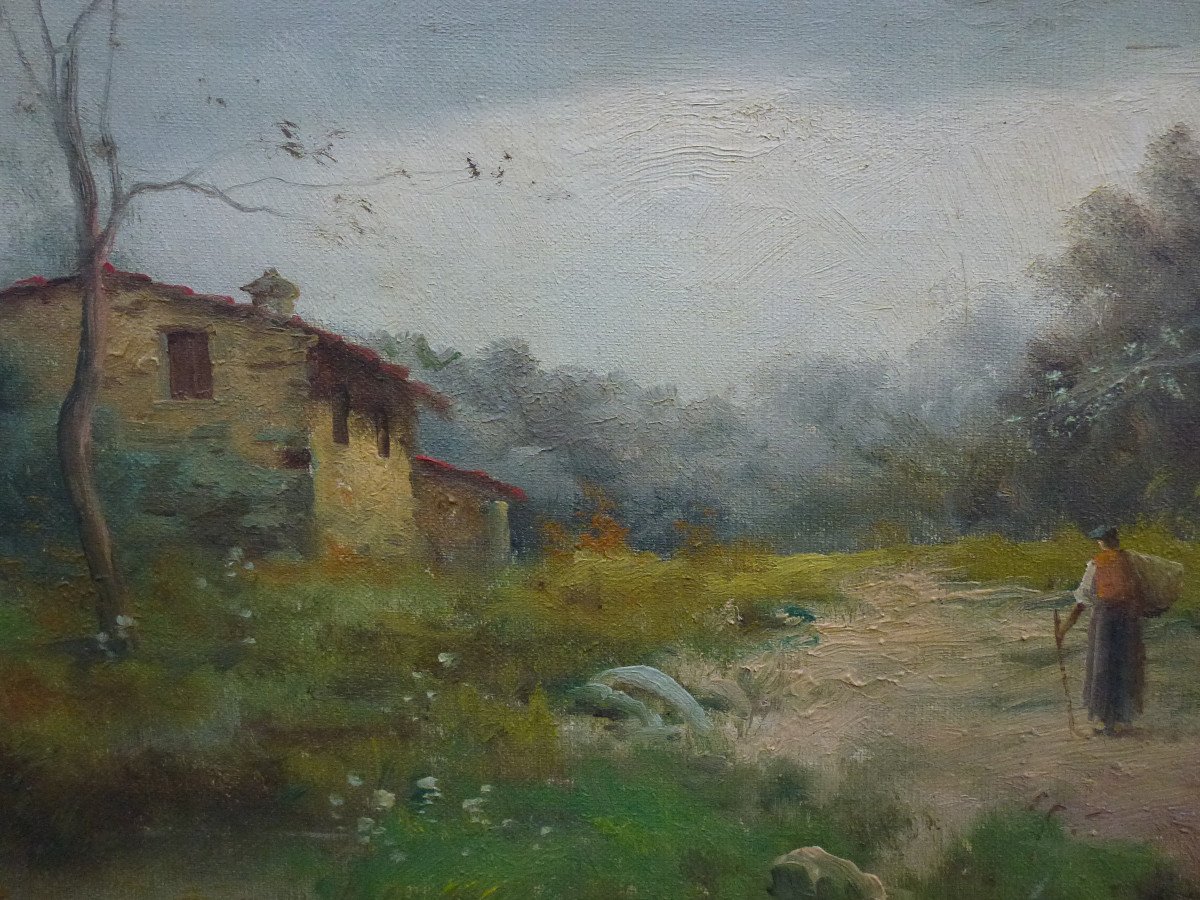 J. Esteve Tableau Paysage Maison Au Bord De l'Etang Huile/toile Du XIXème Siècle-photo-3